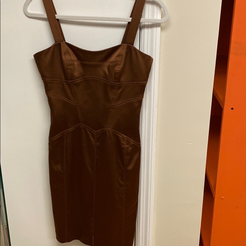 Reiss Bronze satin fitted dress